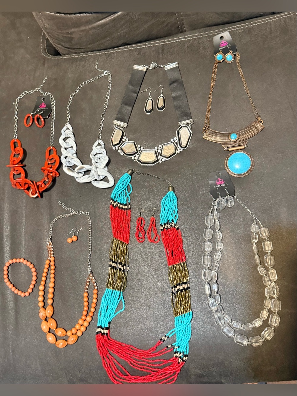 paparazzi Turquoise, Red & Black Layered Beaded Necklace Set